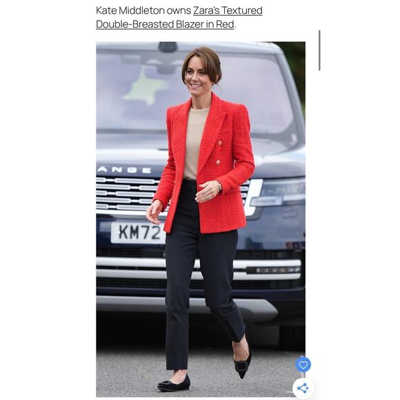 Zara Royal ASO Kate Middleton Textured Tweed Blazer Red Double Breasted sz Small - Picture 3 of 16